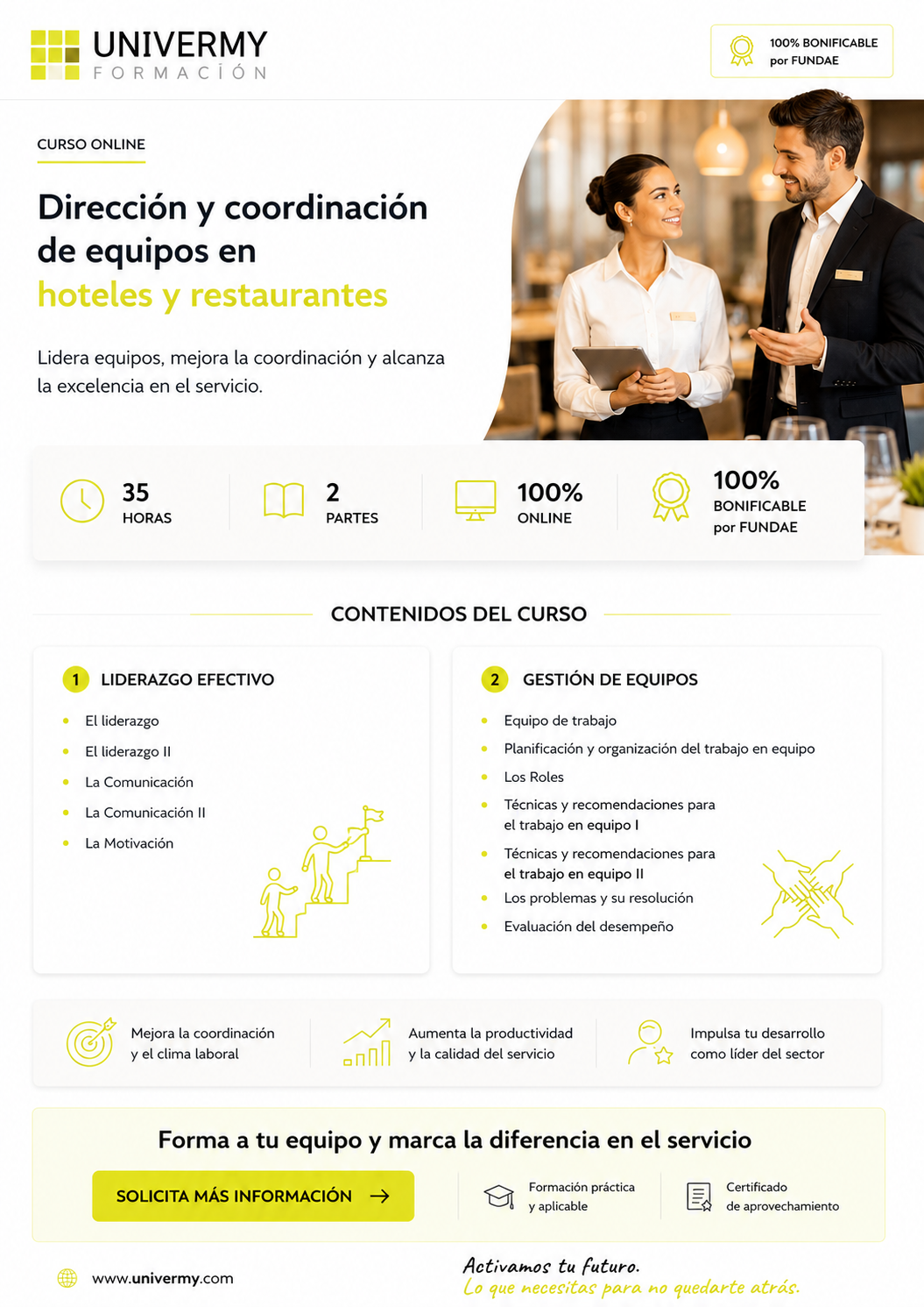 Cartel del curso Dirección y coordinación de equipos en hoteles y restaurantes