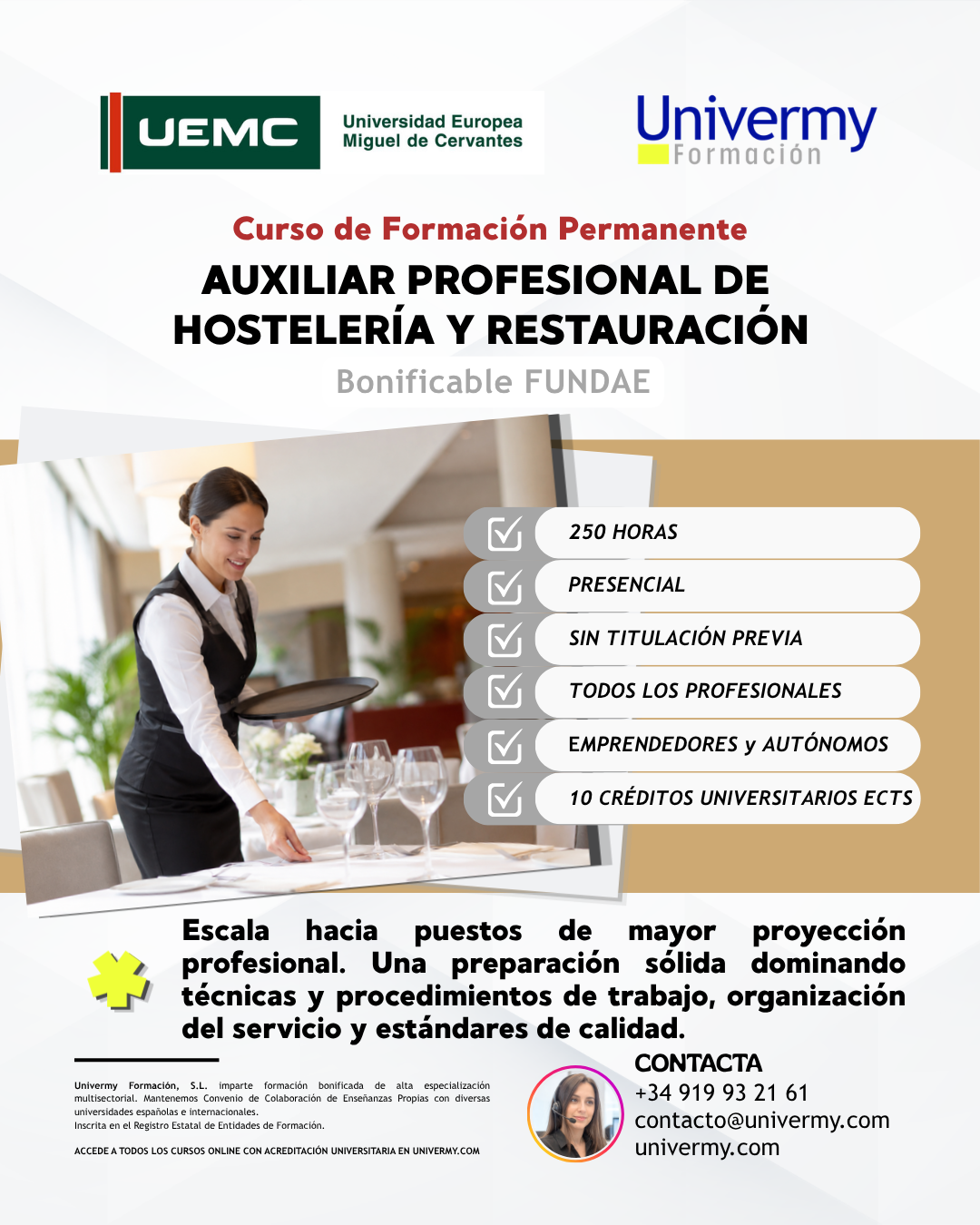 Cartel del curso de Auxiliar Profesional de Hostelería y Restauración